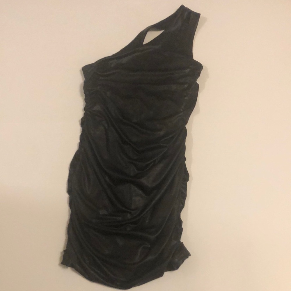 Bebe Black One Shoulder Body Con Dress